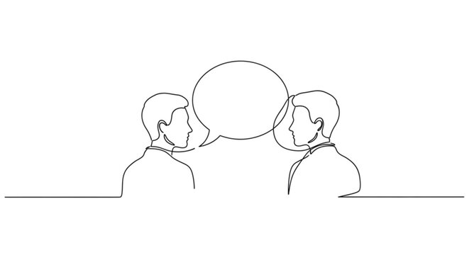 High Quality Black Continuous Line Communication &ndash; Minimal Conversation & Connection Illustration