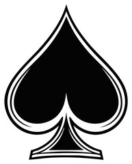 Fototapeta premium A bold graphic vector illustration of a Spade card suit emblem, outlined, isolated, emphasizing the sleek, classic design suitable for gambling or design.