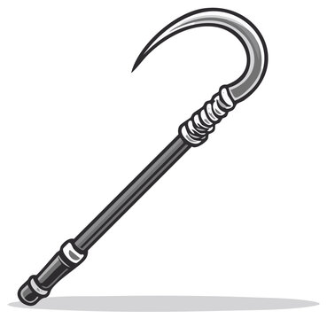 Stylized medieval weapon a sickle staff or polearm with a curved blade and decorative handle