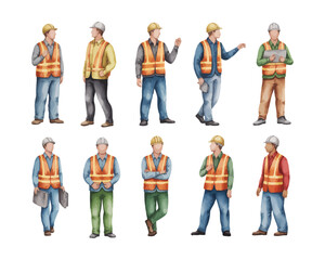 Obraz premium Labor Day Watercolor Illustration, Happy Workers Day Greeting Design, Construction and Working Tools Theme Isolated on White