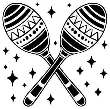 Two maracas musical instruments percussion shakers in black and white