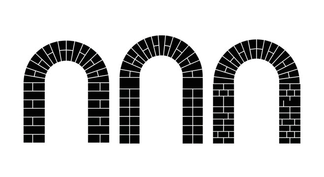 Three Black Brick Arches Silhouette on White Background