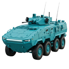 Fototapeta premium Modern Teal Armored Personnel Carrier Vehicle on White Background