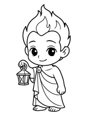 Fototapeta premium Radiant Guardian with Lantern: A charming illustration depicts a benevolent figure, emanating warmth and guidance, holding a traditional lantern. With gentle features and an air of serenity.