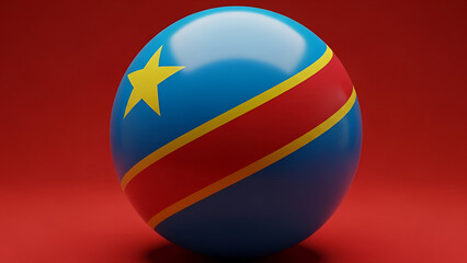 Naklejka premium 3D render of Ethiopia flag sphere with golden star on red background