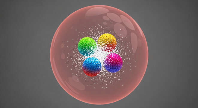 Sph&egrave;re cellulaire avec &eacute;l&eacute;ments color&eacute;s illustrant un syst&egrave;me biologique