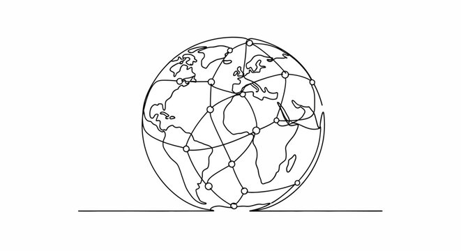 Global Network Connections: World Map with Lines and Dots