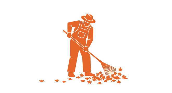 Man raking leaves in autumn.