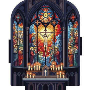 Jesus Christ on the cross stained glass.