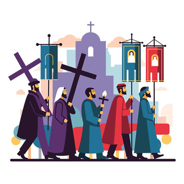 People Carrying Religious Symbols Procession.