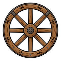 Obraz premium Vintage Wooden Wagon Wheel Cartoon Illustration