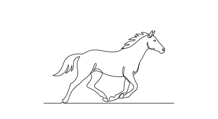 Fototapeta premium Line Art Horse Galloping, Dynamic Animal Illustration, Equestrian Motion