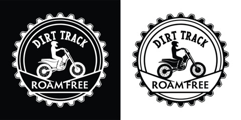 Fototapeta premium Monochromatic emblem design featuring a dirt track motorcycle with a rider silhouette, accompanied by 