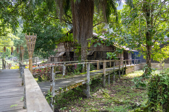 Iban Longhouse. It is a traditional, communal timber structure on stilts