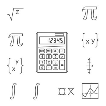 Mathematics and algebra icons with calculator
