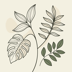 Fototapeta premium Minimal Botanical Line Art with Abstract Shapes