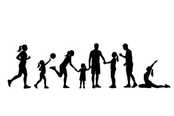 Obraz premium Silhouette Family Wellness: A heartwarming depiction of family life, showcasing parents and children engaging in various activities to promote health and well-being.