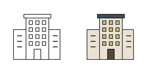 Simple apartment block icon black outline and flat color design © KHALID
