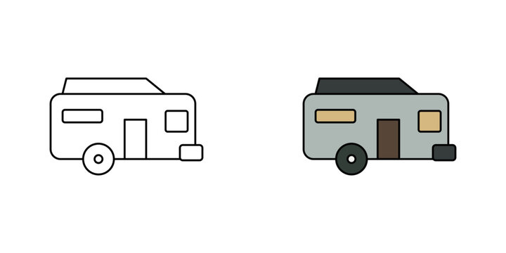 Minimal caravan illustration in line and colored style