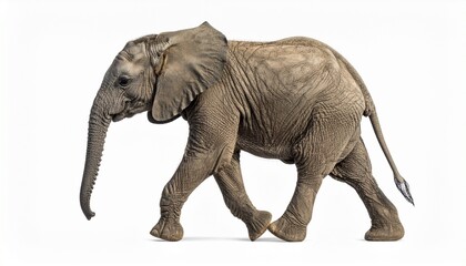 Obraz premium Young elephant walking forward trunk raised graceful motion