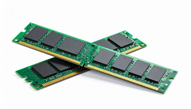 Three RAM modules arranged crisscross on white background