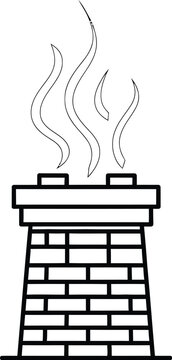Simple line drawing of a smoking brick chimney stack