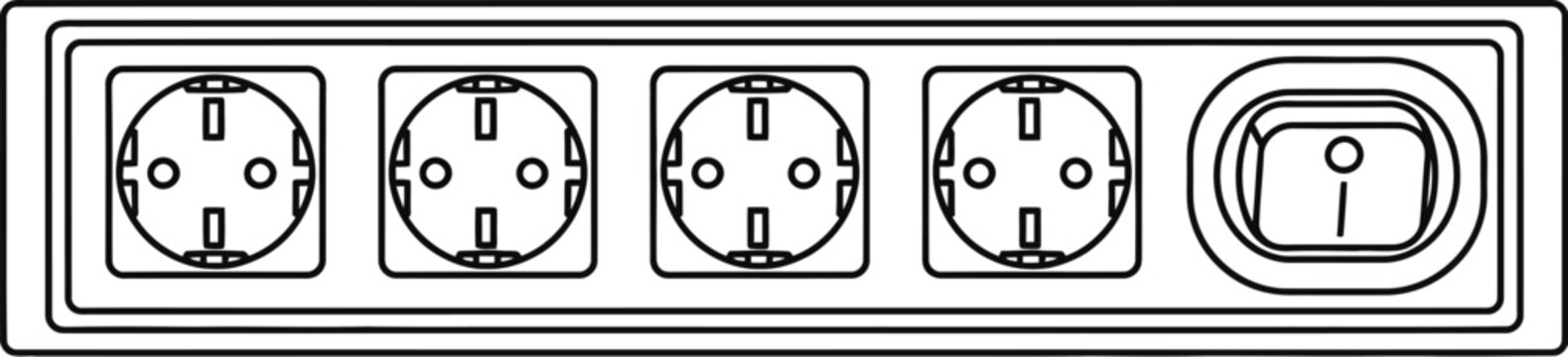 Electric socket outlet with four power sockets and a switch