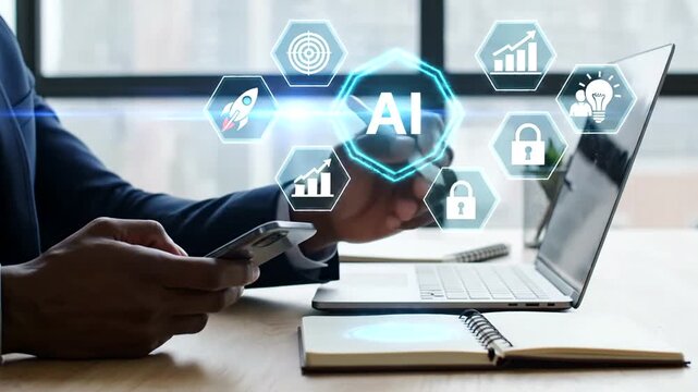 Secure Digital Access Through Mobile And Laptop With Holographic Security Icons.