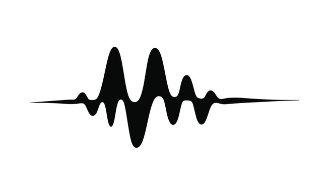 Audio waveform shows a visual representation of sound frequencies in a minimalist black and white graphic design style.