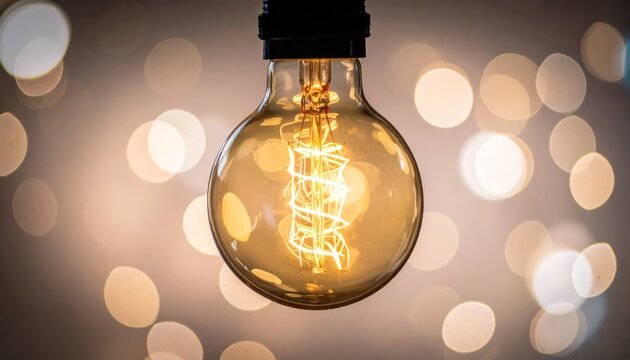 Glowing Light Bulb with Blurred Background.