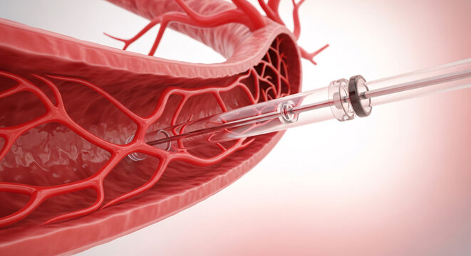 Medical catheter device being inserted into a large human blood vessel for therapeutic intervention