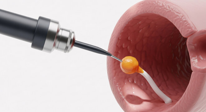Medical instrument removing a polyp from an internal organ during endoscopy