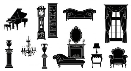 Elegant Silhouette Collection - Furniture, Decor, and Architectural Elements. © Nayla