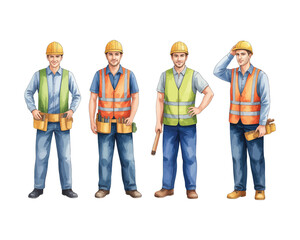 Obraz premium Watercolor Construction Workers Group Vector Illustration, Building Team and Labor Force Concept Isolated on White Background
