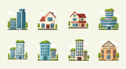 Diverse Building Collection: Modern High-Rises, Houses, and Library © eric