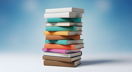 Fototapeta premium A tall stack of books a colorful tower of knowledge and literature