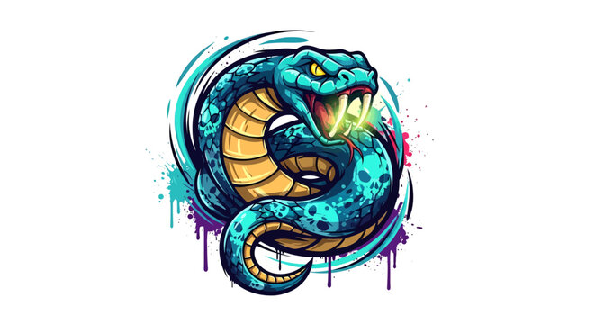 A blue and yellow snake with its mouth open