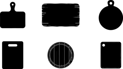Set of various silhouette cutting board shapes for kitchen design. Kitchen cutting board silhouettes collection, black chopping board shapes isolated on white background. © AI Master
