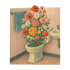 Fototapeta premium PNG Floral arrangement in toilet illustration.