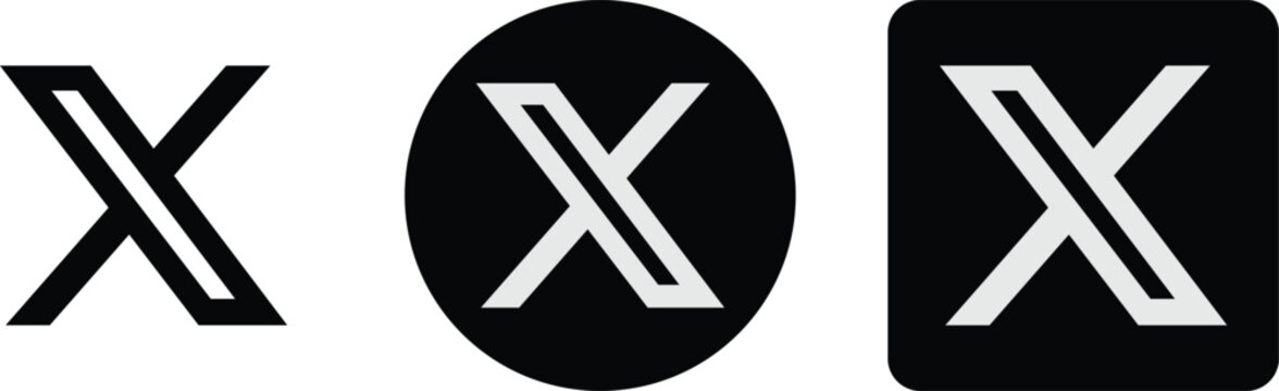 X Logo Icons Set Twitter X Symbol Outline Circle Square Social Media Collection Isolated Png Transparent Background