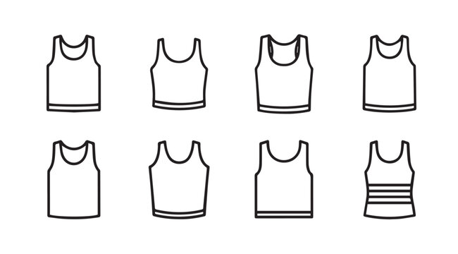 Collection of diverse tank top styles in a clean line art graphic