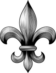 A fleur de lis or fleur de lys stylised lily flower royal heraldic medieval heraldry symbol in a vintage woodcut etching illustration style. © Christos Georghiou