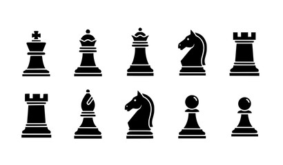 Chess icon set flat black vector king queen rook knight pawn collection © MdShohagAhammad