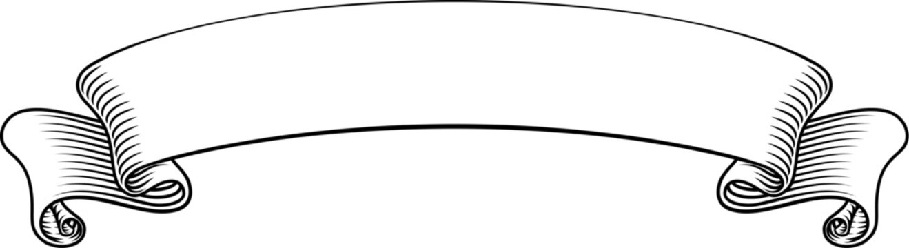 Scroll banner ribbon parchment band in an old vintage woodcut etching style.