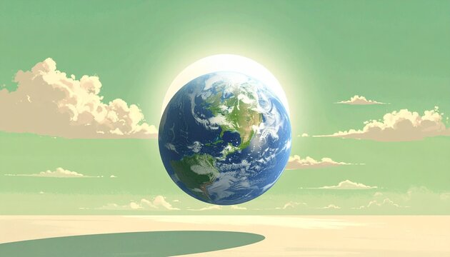 Beautiful illustration of Earth from space with sunny green landscape and hari bumi concept for World Environment Day