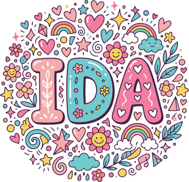 Colorful IDA text doodle illustration