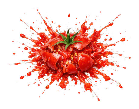 PNG Exploding tomato splash art.