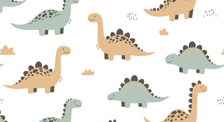 Obraz premium Cute Dinosaur Pattern, Seamless Baby Dino Illustration for Kids