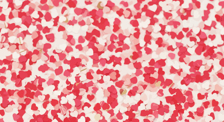 Fototapeta premium Seamless Pattern of Red and Pink Heart Confetti on White Background