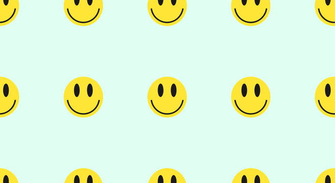 Seamless Pattern of Yellow Smiley Faces on a Light Blue Background
